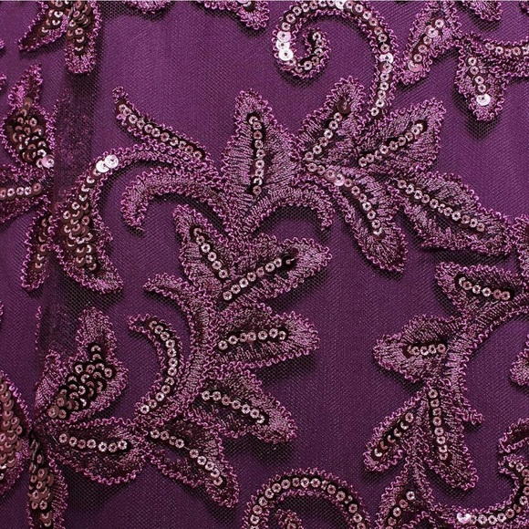 Alex Evenings Two Piece Embroidered Tulle Sleeveless Gown with Shawl Plum Sz 8 - Picture 9 of 12